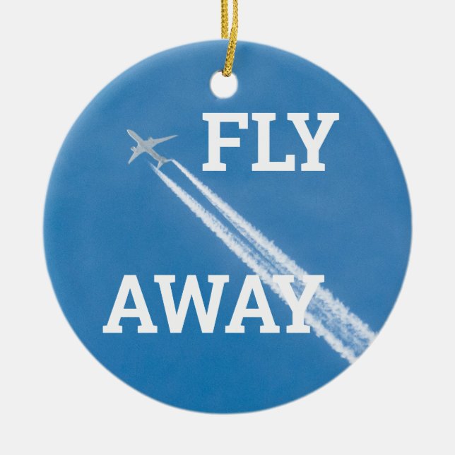 Airplane fly in the blue sky ceramic ornament (Front)