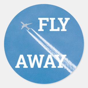 Airplane fly in the blue sky classic round sticker