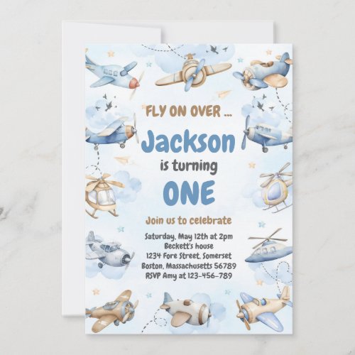 Airplane Fly On Over Boy Birthday Invitation
