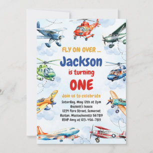 Airplane Fly On Over Boy Birthday Invitation
