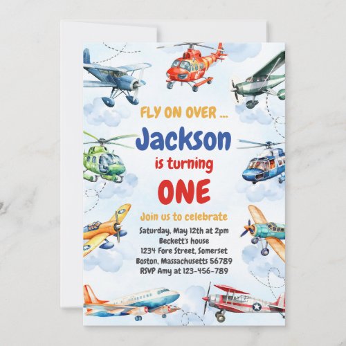 Airplane Fly On Over Boy Birthday Invitation
