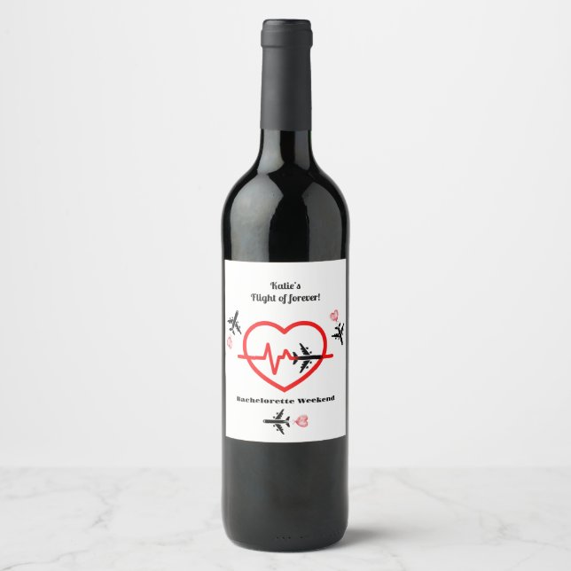 Airplane Flying, Bachelorette Weekend Party Favor Wine Label (Front)