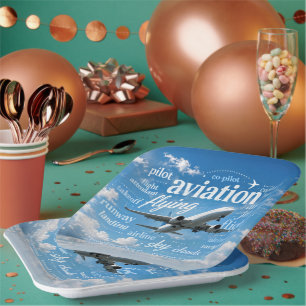 Airplane Flying in a Word Cloud Paper Plates
