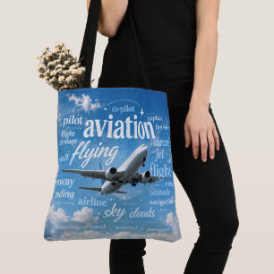 Airplane Flying in a Word Cloud Tote Bag