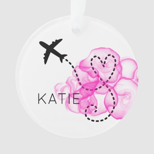 Airplane Flying Love Heart Pink Cloud NAME Fun Orn Ornament