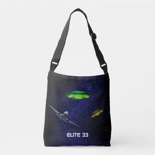 Airplane flying saucers  galaxy background crossbody bag