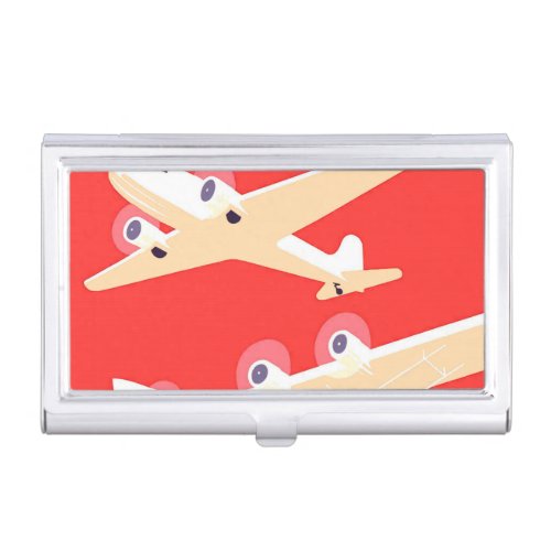 Airplane Flying Vintage WPA Colorful Business Card Case