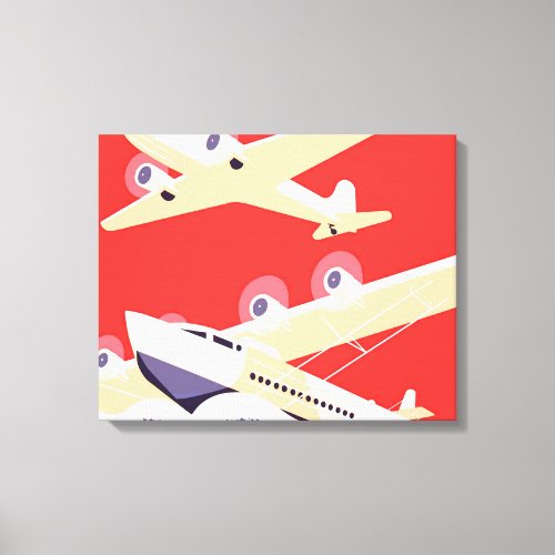 Airplane Flying Vintage WPA Colorful Canvas Print