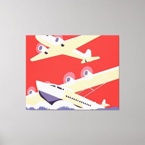 Airplane Flying Vintage WPA Colorful Canvas Print