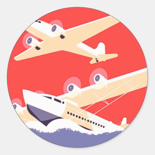 Airplane Flying Vintage WPA Colorful Classic Round Sticker