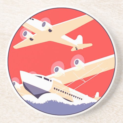 Airplane Flying Vintage WPA Colorful Coaster