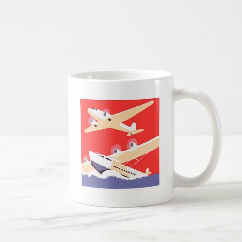 Airplane Flying Vintage WPA Colorful Coffee Mug