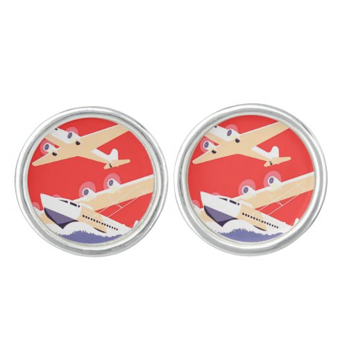 Airplane Flying Vintage WPA Colorful Cufflinks