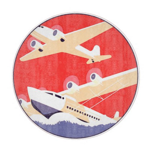 Airplane Flying Vintage WPA Colorful Cutting Board