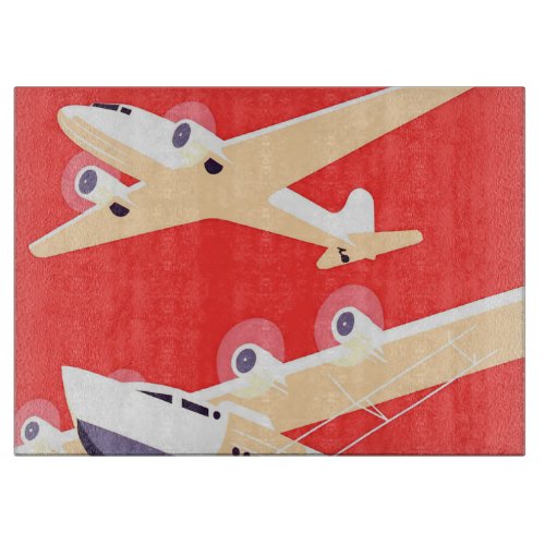 Airplane Flying Vintage WPA Colorful Cutting Board