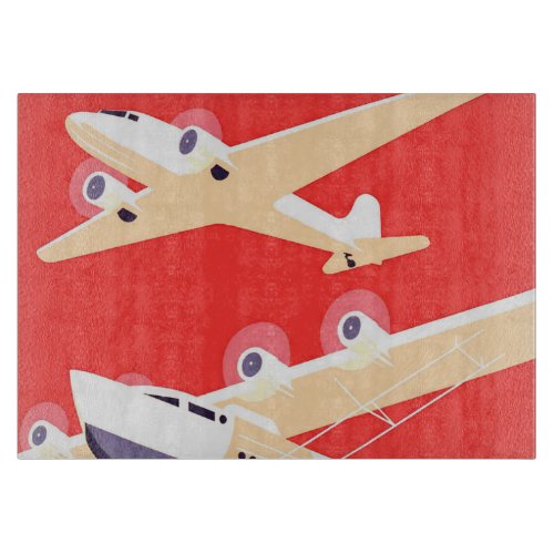 Airplane Flying Vintage WPA Colorful Cutting Board