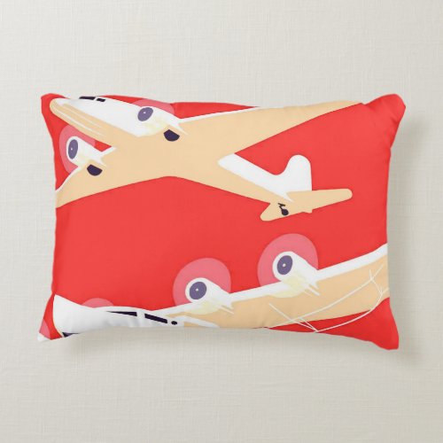 Airplane Flying Vintage WPA Colorful Decorative Pillow