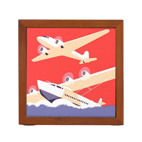 Airplane Flying Vintage WPA Colorful Desk Organizer