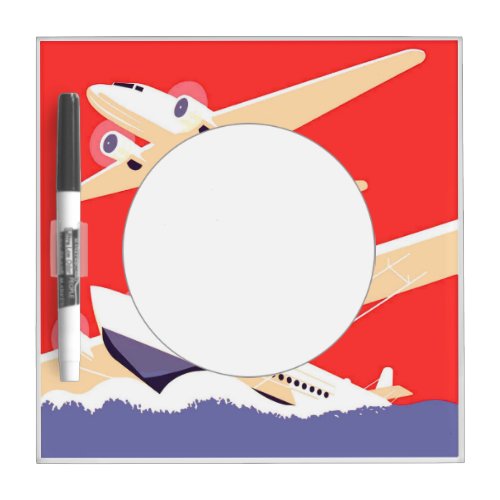 Airplane Flying Vintage WPA Colorful Dry_Erase Board