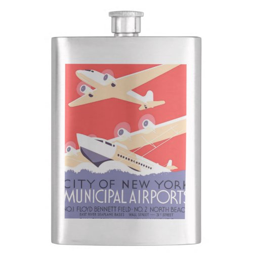 Airplane Flying Vintage WPA Colorful Flask