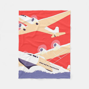 Airplane Flying Vintage WPA Colorful Fleece Blanket