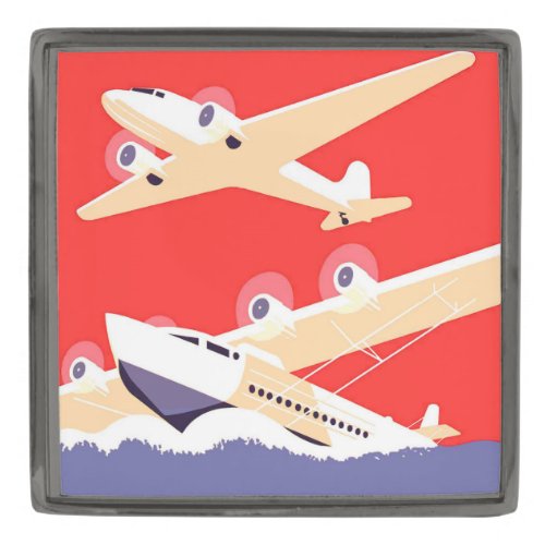 Airplane Flying Vintage WPA Colorful Gunmetal Finish Lapel Pin