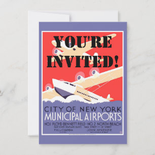 Airplane Flying Vintage WPA Colorful Invitation