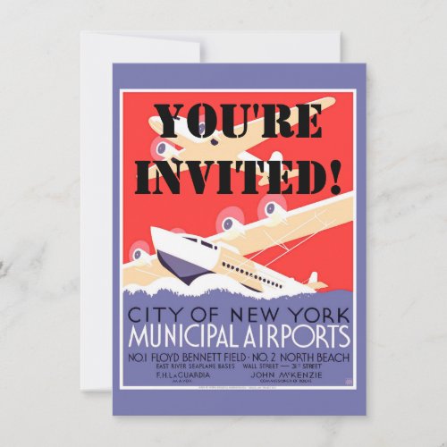 Airplane Flying Vintage WPA Colorful Invitation