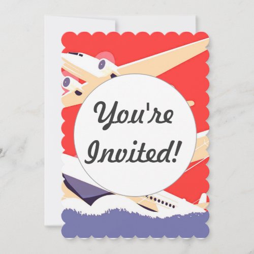 Airplane Flying Vintage WPA Colorful Invitation