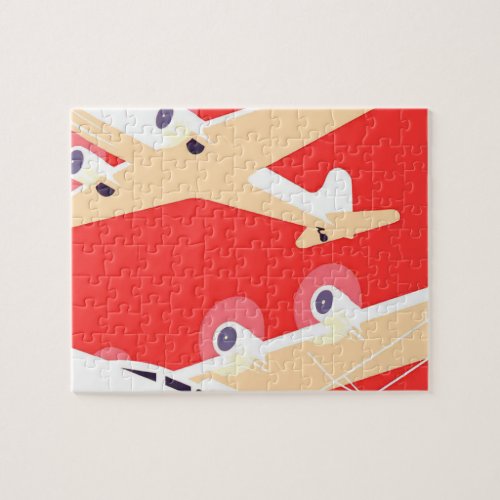 Airplane Flying Vintage WPA Colorful Jigsaw Puzzle