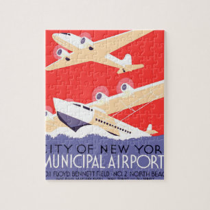Airplane Flying Vintage WPA Colorful Jigsaw Puzzle