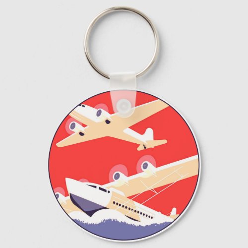 Airplane Flying Vintage WPA Colorful Keychain