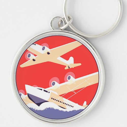 Airplane Flying Vintage WPA Colorful Keychain