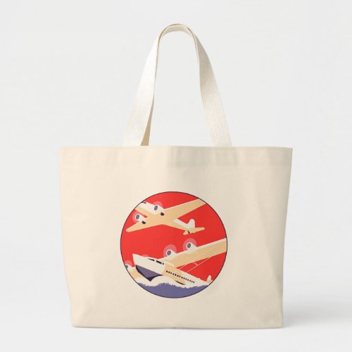 Airplane Flying Vintage WPA Colorful Large Tote Bag