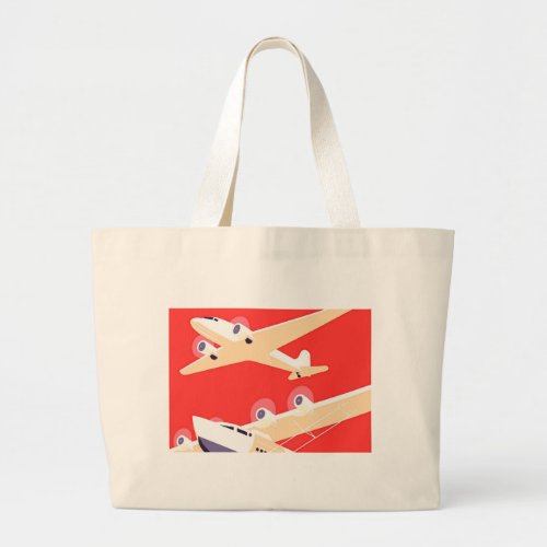 Airplane Flying Vintage WPA Colorful Large Tote Bag