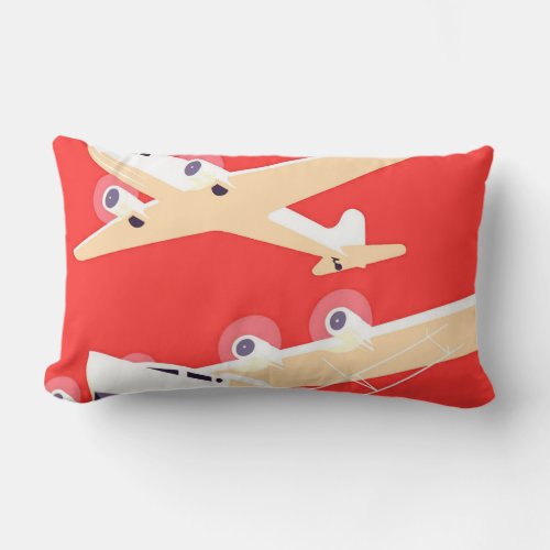 Airplane Flying Vintage WPA Colorful Lumbar Pillow