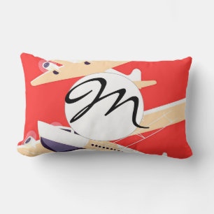 Airplane Flying Vintage WPA Colorful Lumbar Pillow