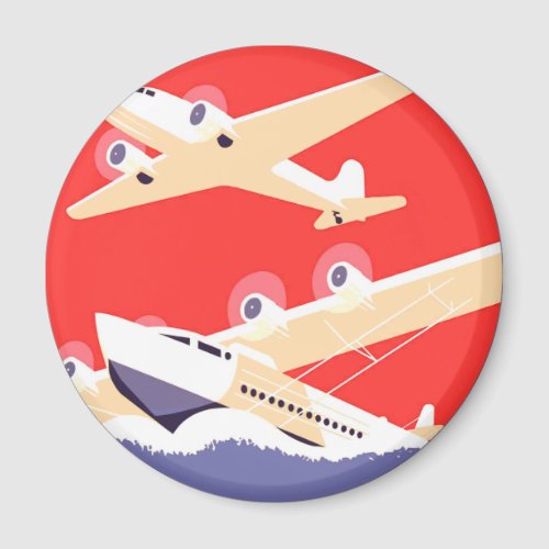 Airplane Flying Vintage WPA Colorful Magnet