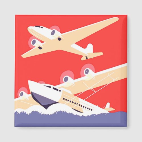 Airplane Flying Vintage WPA Colorful Magnet