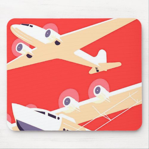 Airplane Flying Vintage WPA Colorful Mouse Pad