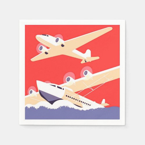 Airplane Flying Vintage WPA Colorful Napkins