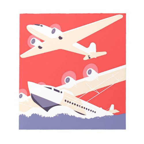 Airplane Flying Vintage WPA Colorful Notepad