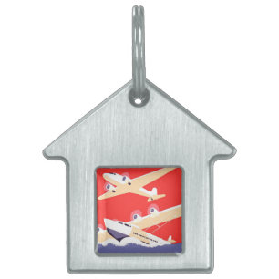 Airplane Flying Vintage WPA Colorful Pet ID Tag