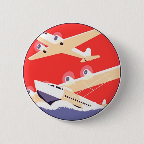 Airplane Flying Vintage WPA Colorful Pinback Button