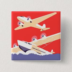 Airplane Flying Vintage WPA Colorful Pinback Button