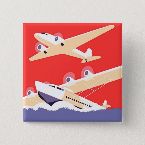 Airplane Flying Vintage WPA Colorful Pinback Button