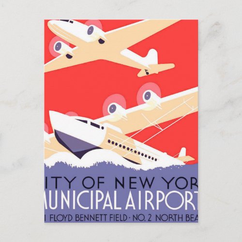 Airplane Flying Vintage WPA Colorful Postcard