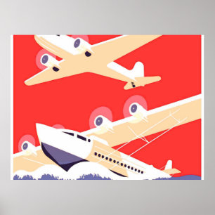 Airplane Flying Vintage WPA Colorful Poster