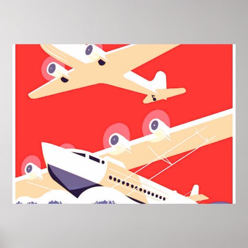 Airplane Flying Vintage WPA Colorful Poster