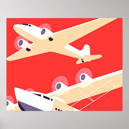 Airplane Flying Vintage WPA Colorful Poster